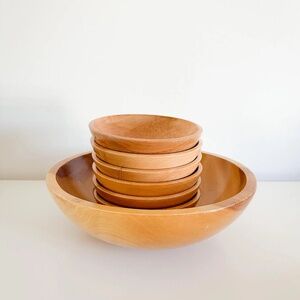 Vintage Bariboocraft Wooden Bowl With Six Made in Japan Side Wooden Bowl